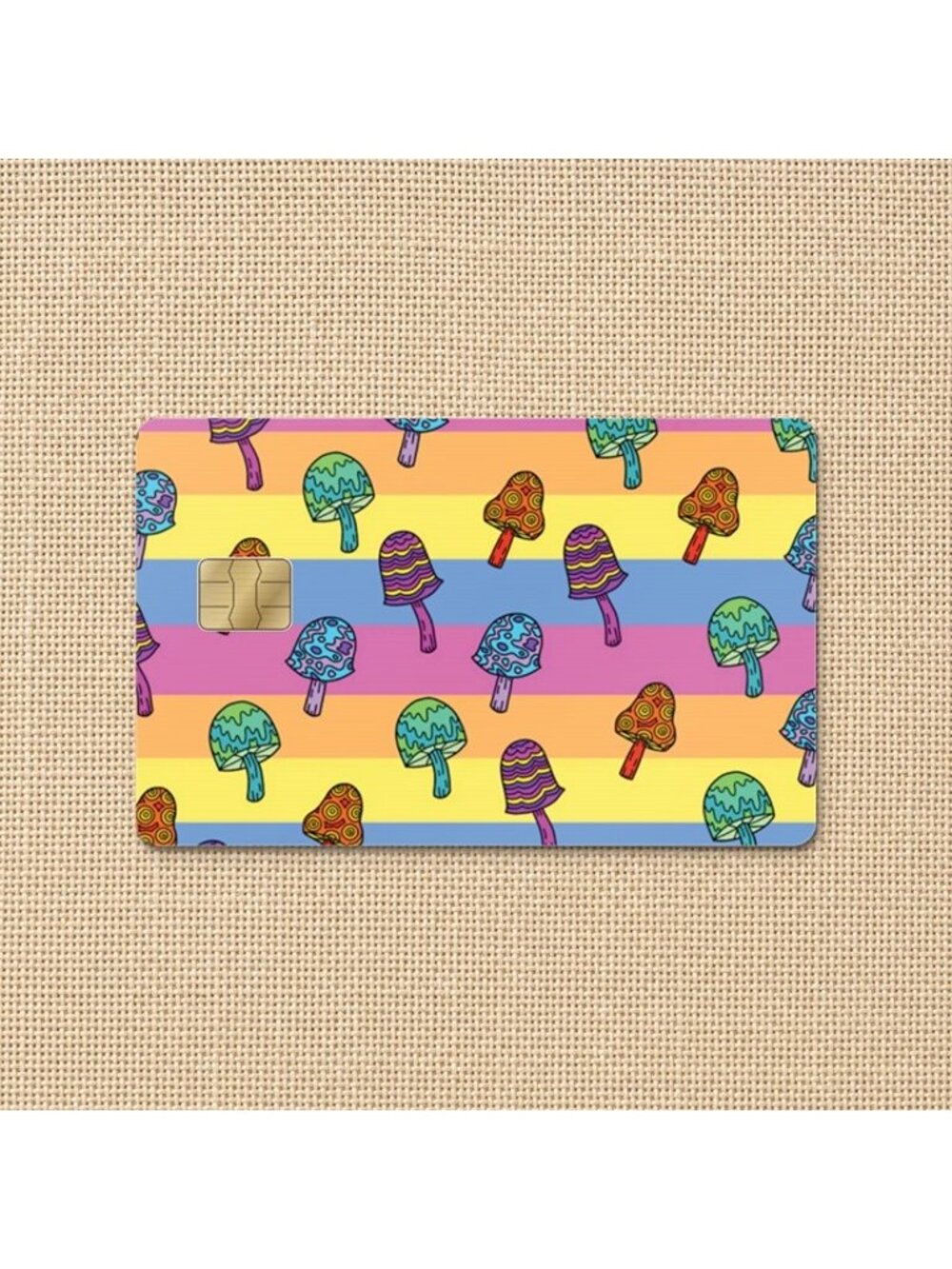 Mushroom Credit Card Sticker Rainbow Stripes Psychedelic Art Bank Card Sticker